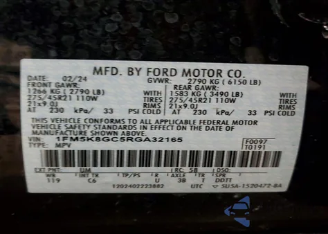2024 Ford Explorer St z USA, uszkodzony, nr VIN 1FM5K8GC5RGA32165